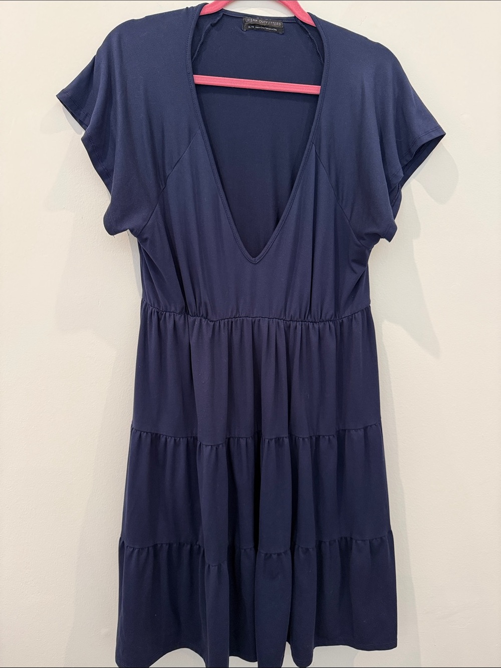 Navy V-Neck Tiered Midi Dress